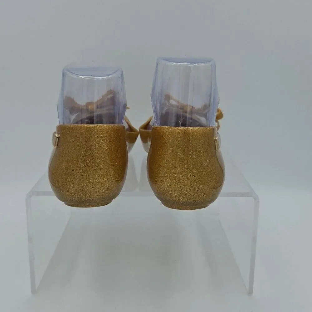 Jason Wu X Melissa Gold Glitter Bow Jelly Ballet Flats Women's SZ 7 Loafers EUC